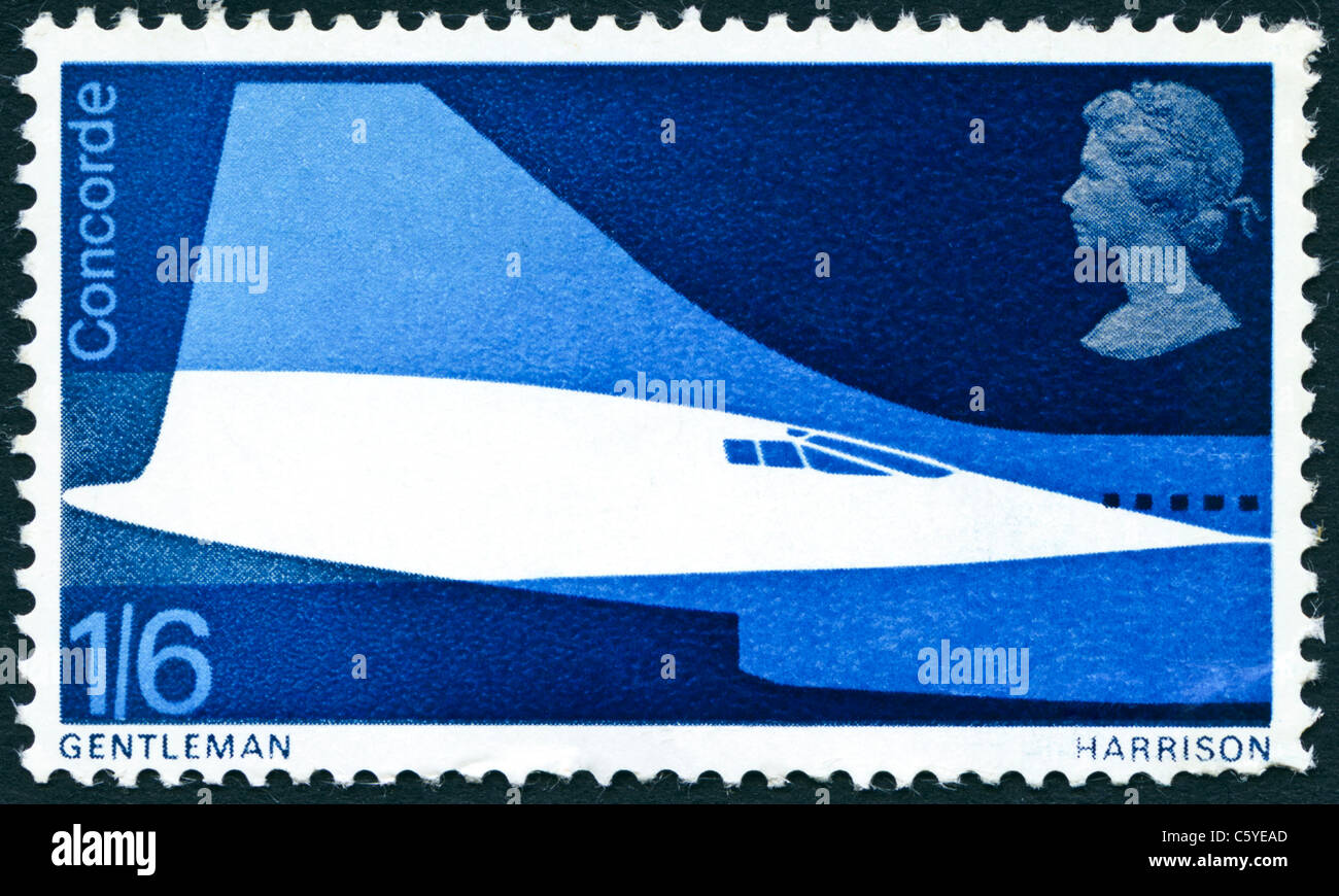 British 1s6d postage stamp issued to commemorate first flight of the Anglo-French Concorde on 3rd March 1969 Stock Photo