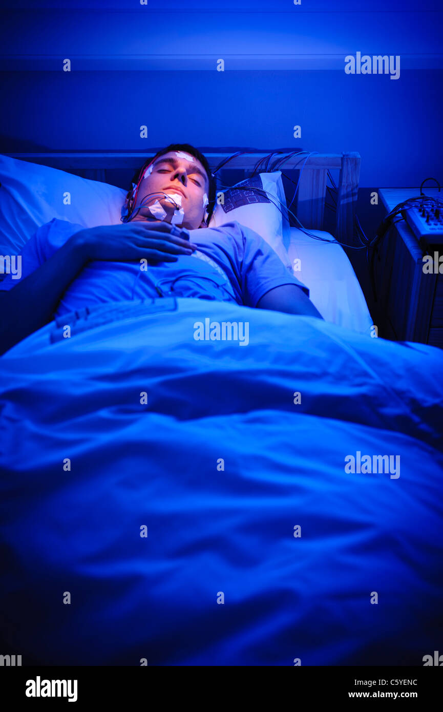 young male patient 1820 in sleep lab study with EEG equipment and