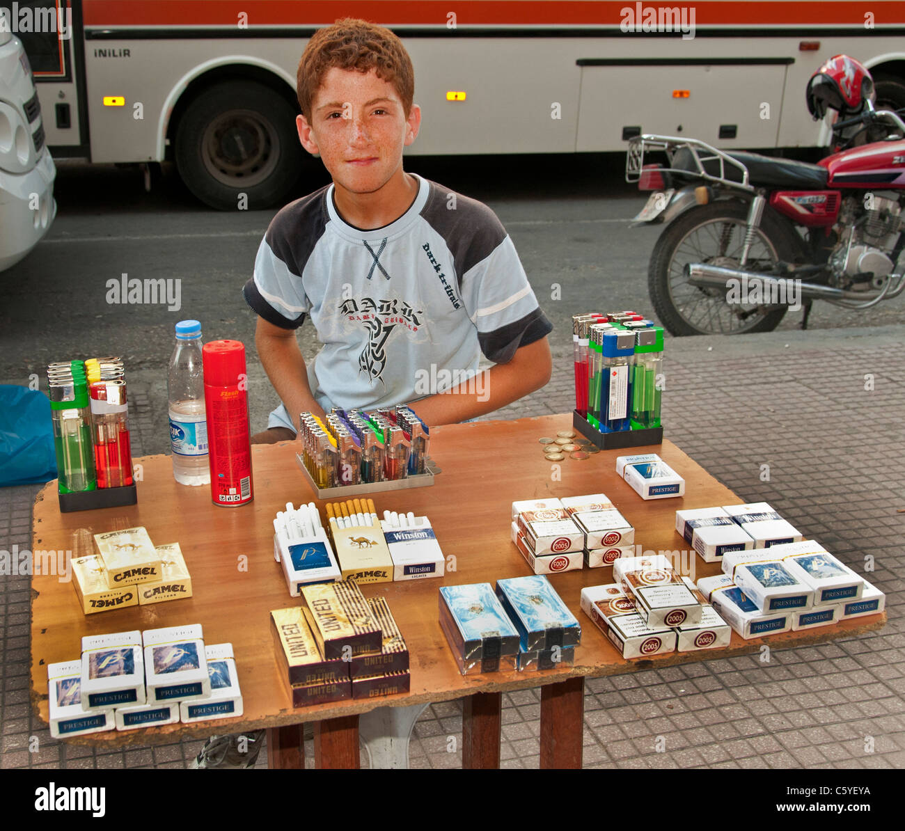 Adana Turkey cigarettes young boy town city Turkish Stock Photo