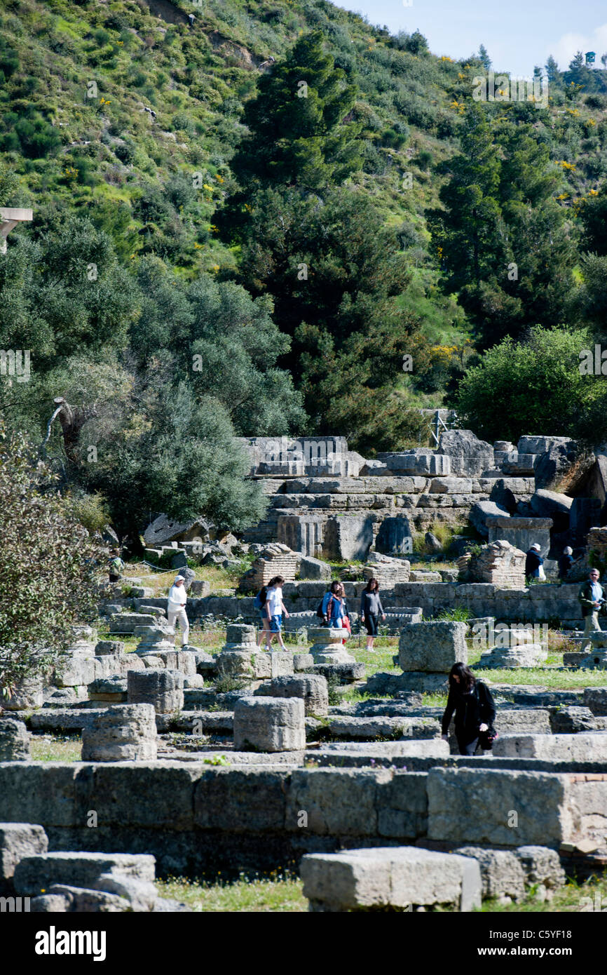 Ancient Olympia,home to Greece's Games 776 BC,Archaeological site & Museum,Gymnasium,Palaestra,Wrestling School,Katakolon,Greece Stock Photo