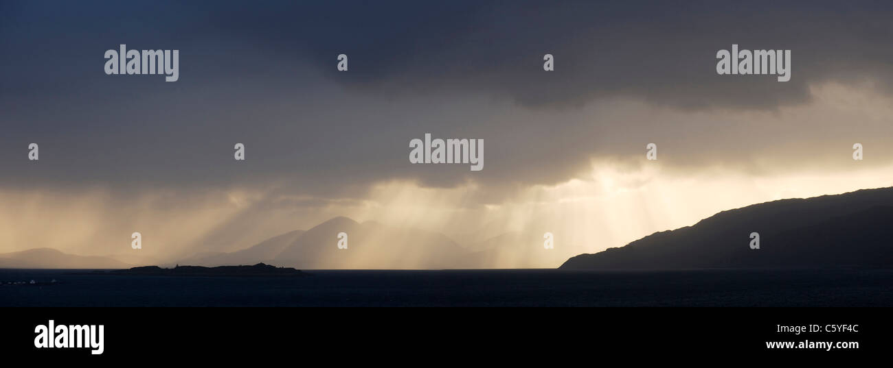 Storm clouds over Loch Kishorn looking west towards Isle of Skye. Wester Ross, Scotland, Great Britain. Stock Photo
