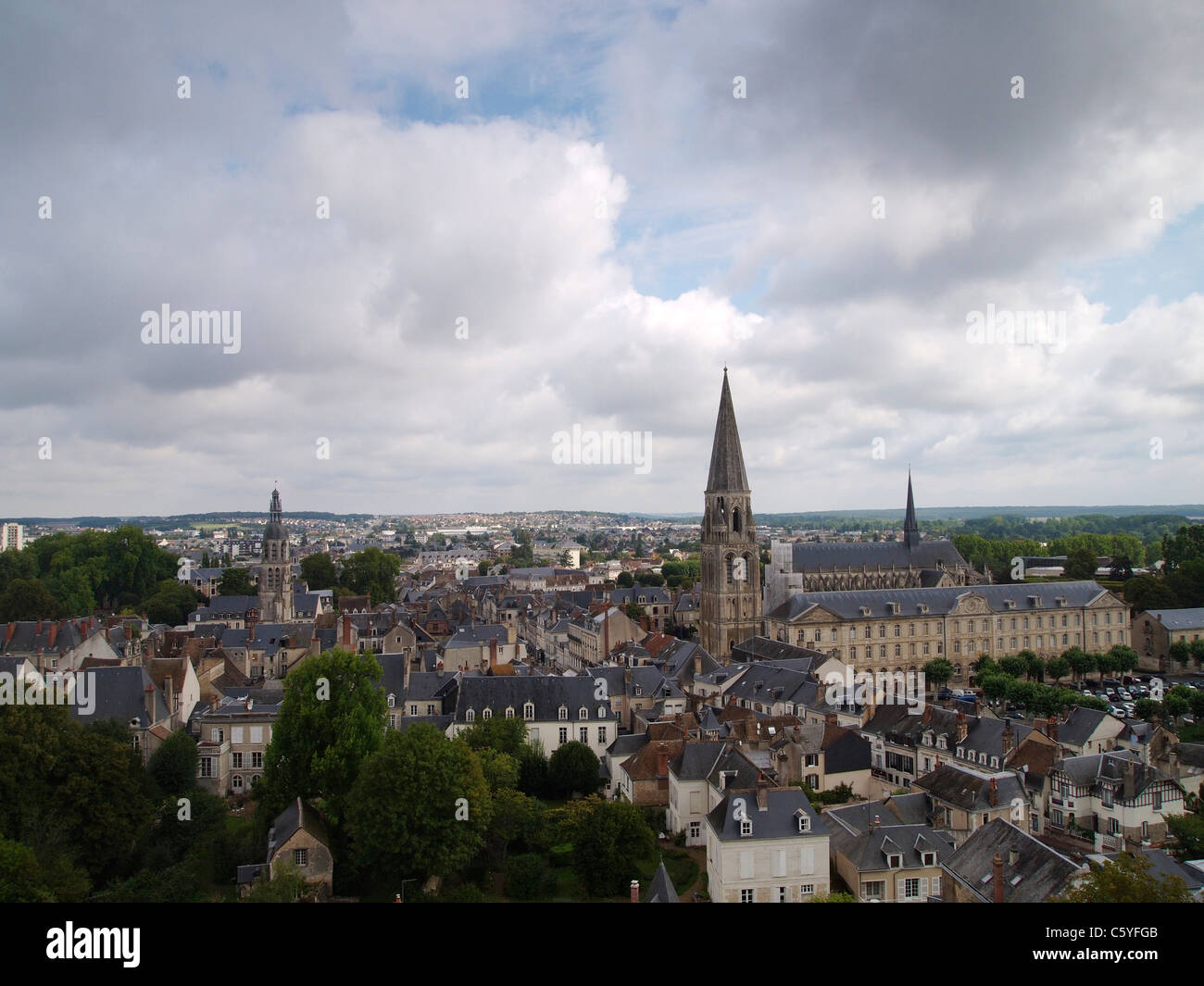 Vendome, Loire Valley, France. On the right a good view of the Abbaye de la Trinite Abbey. Stock Photo