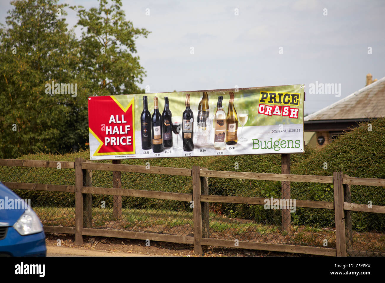 Banner outside Budgens supermarket, MoretonInMarsh, Gloucestershire