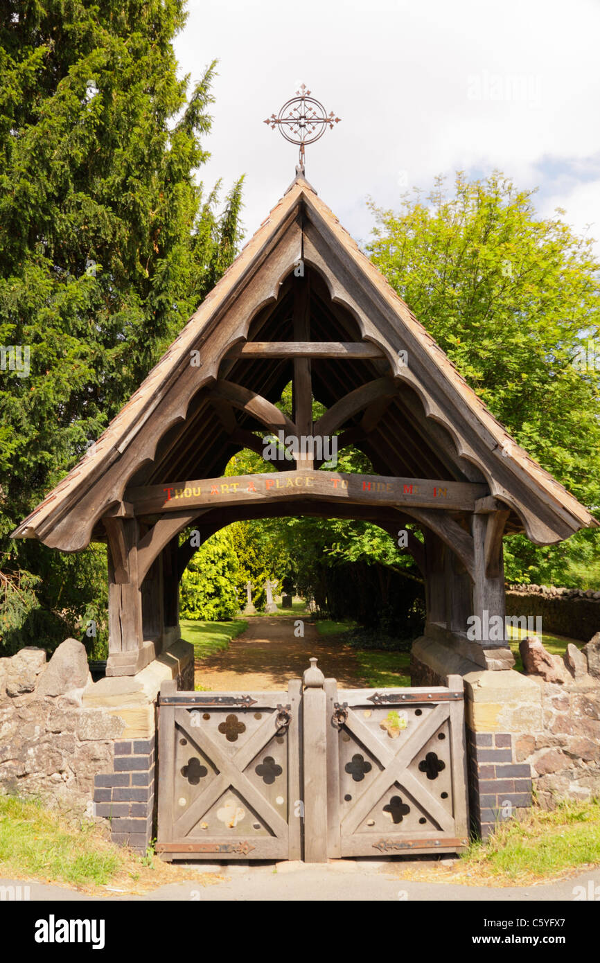 Lych Gate to church of St Mary the Virgin, Madresfield, Malvern, Worcestershire. Stock Photo