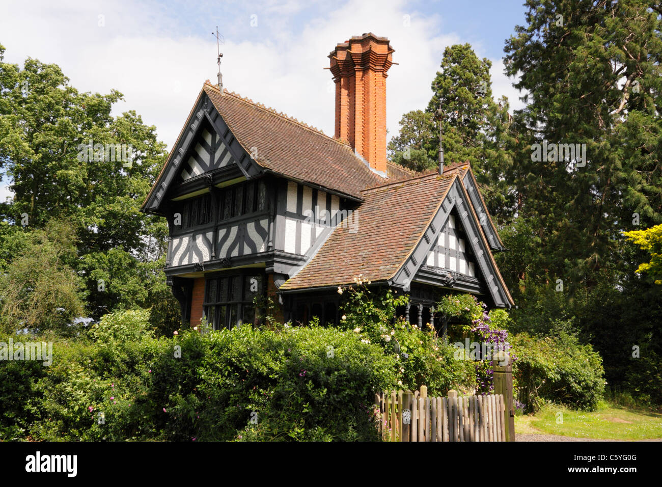 New North Lodge at Madresfield Court, ancestral home of Lygon family and Earls Beauchamp, Malvern, Worcestershire. Stock Photo