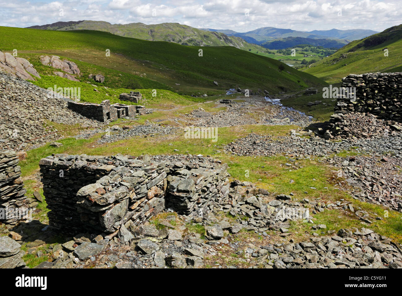 Old mine workings in Greenburn Valley in the Lake District National Park, Cumbria. Stock Photo