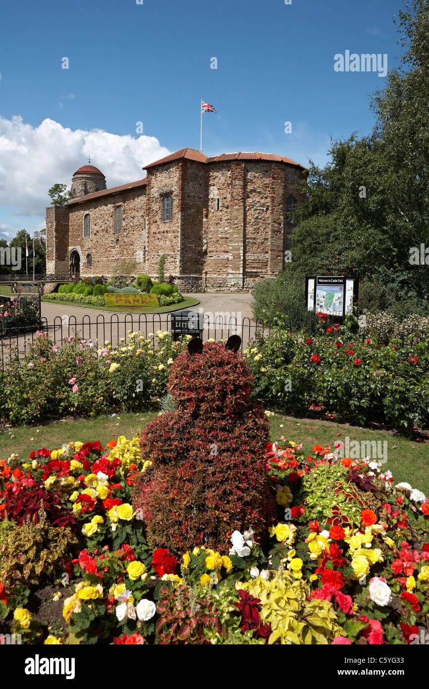 Colchester Castle Museum Essex Castle Park Summer Flowers Stock Photo