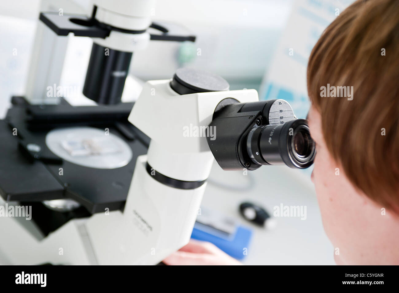 close up of microscope in science laboratory Stock Photo Alamy