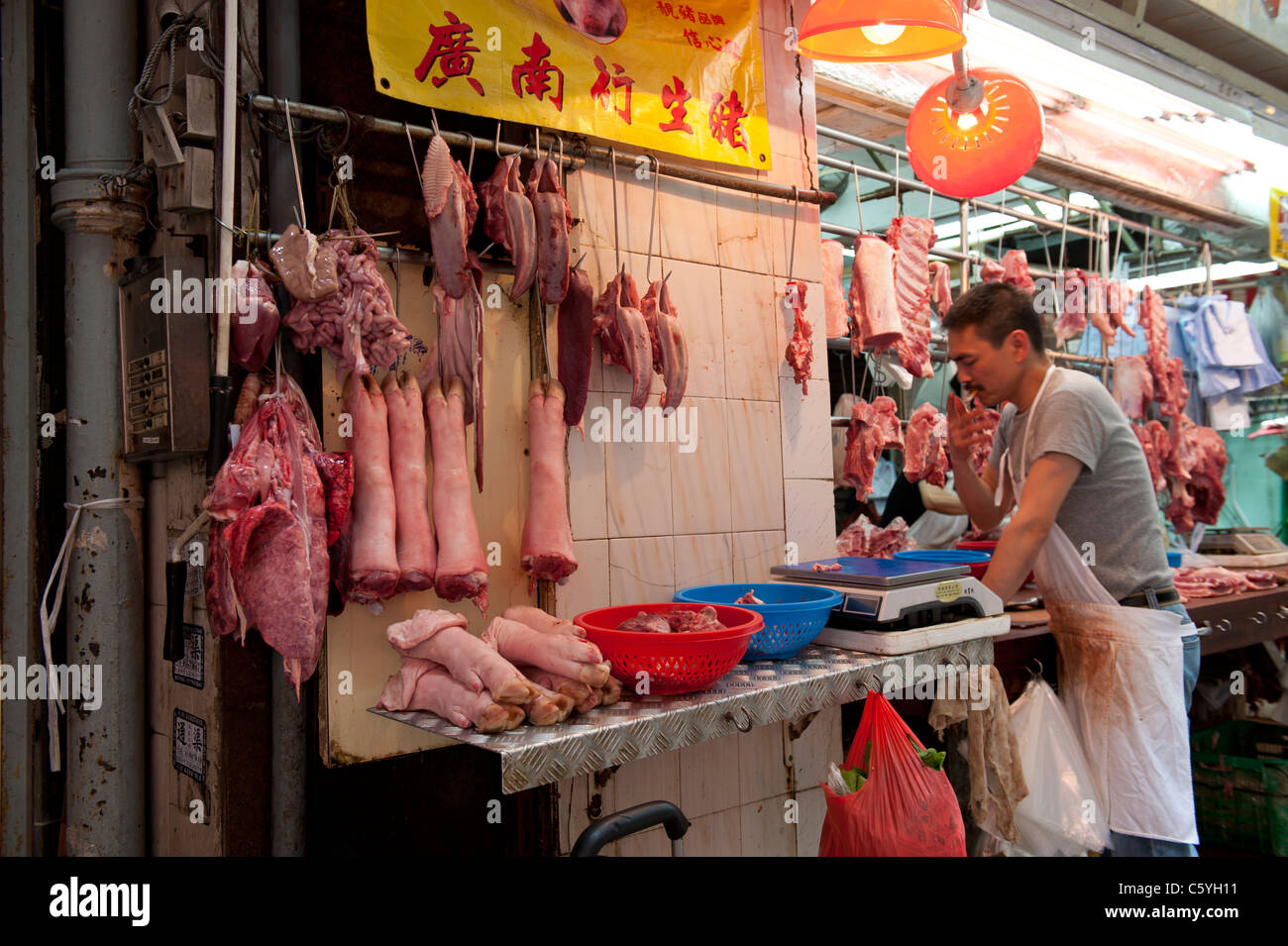 Butchers Shop on Gage Street in Central, Hong Kong, China Stock Photo