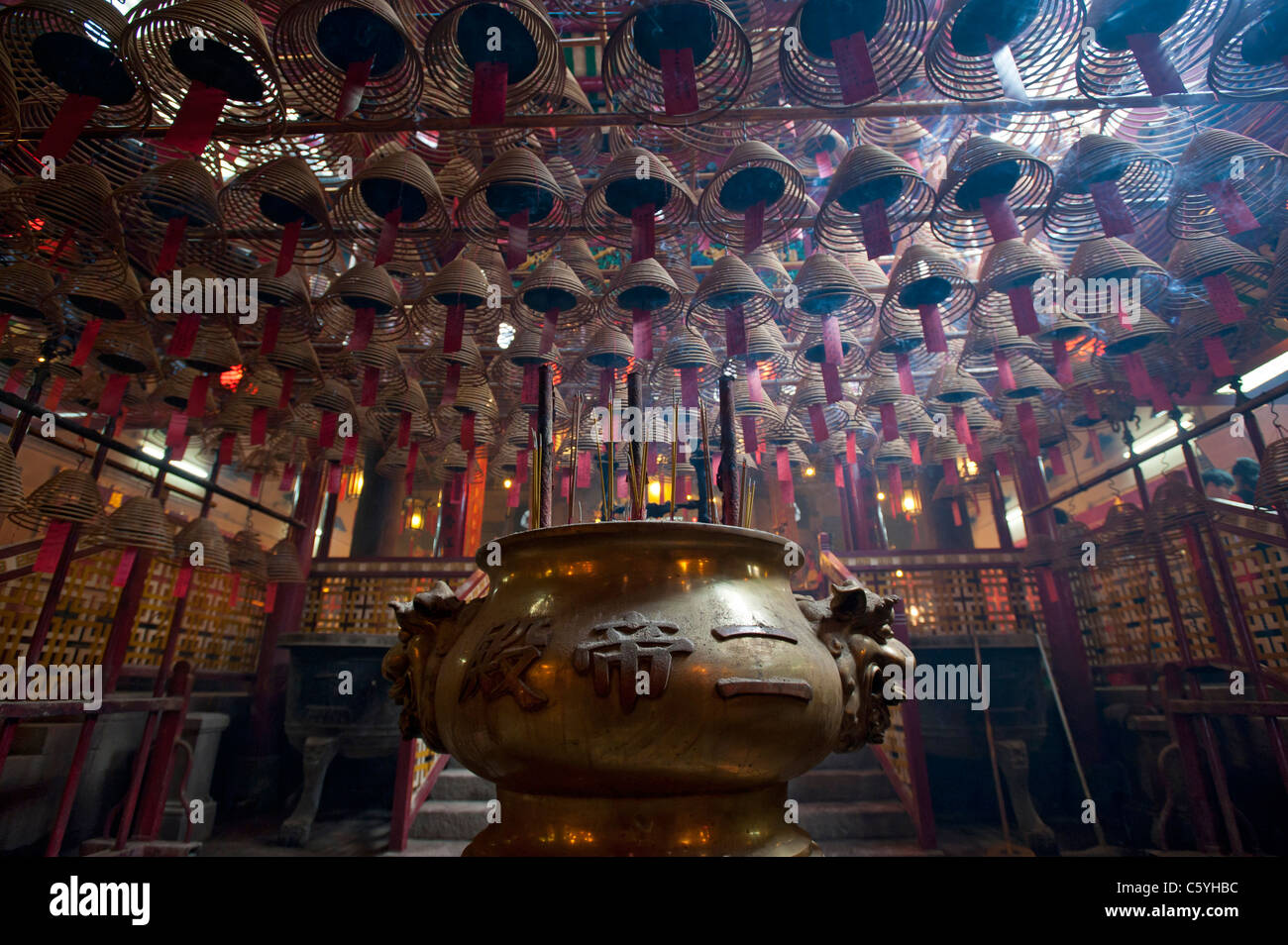 Incense Coils Burning in Man Mo Temple on Hollywood Road in Hong Kong