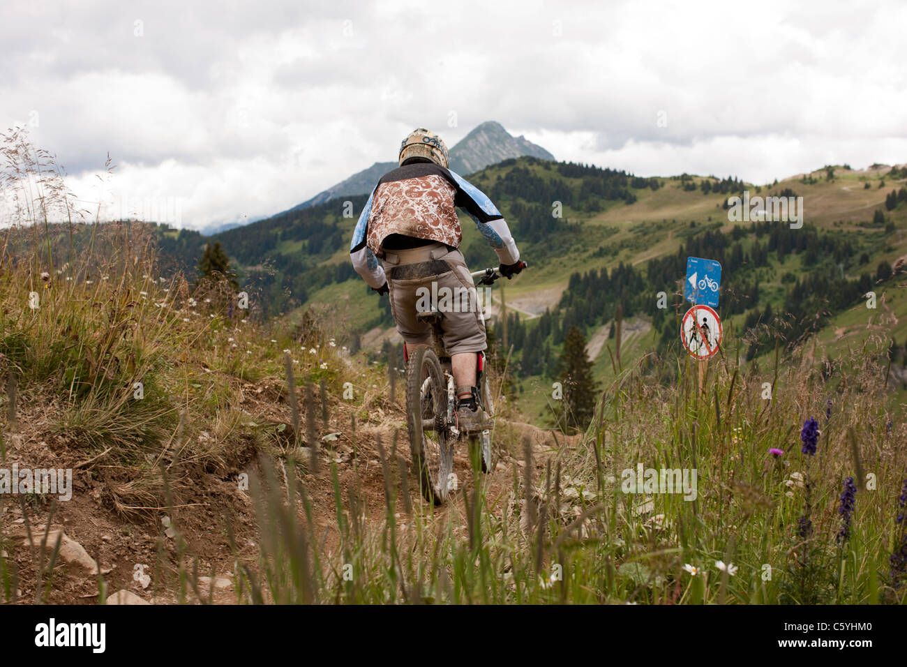 Downhill Mountain biking. Avoriaz, France. Stock Photo