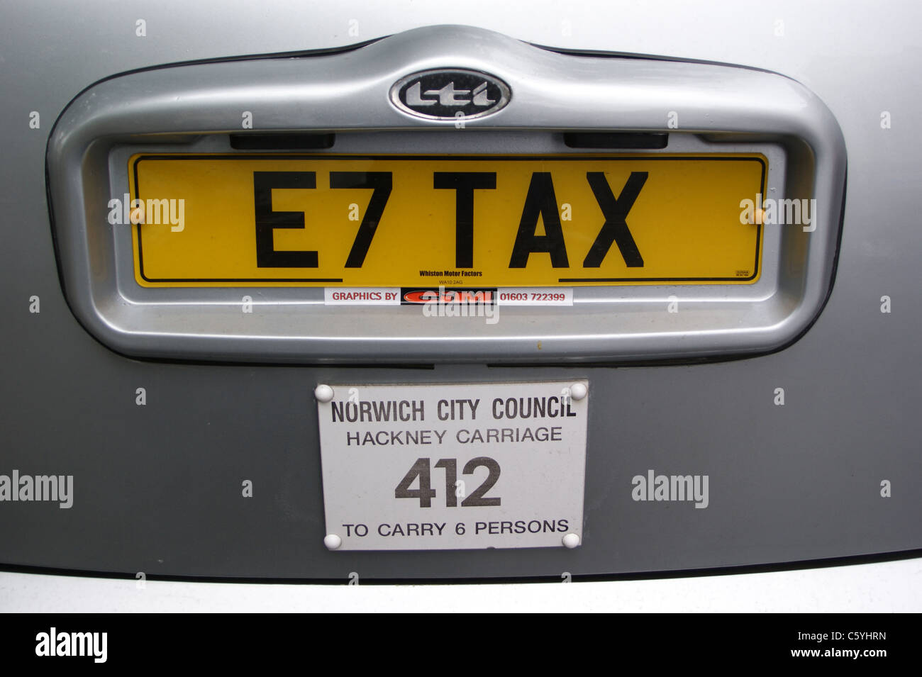 A taxi with the number plate E7 TAX, Norwich, Norfolk Stock Photo Alamy