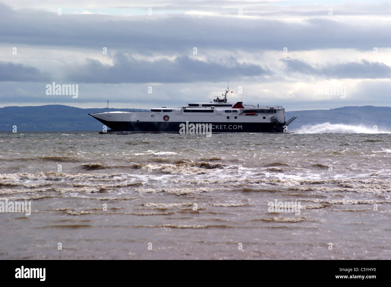 The Isle of Man ferry seen from Crosby beach, Liverpool, Merseyside, England Stock Photo