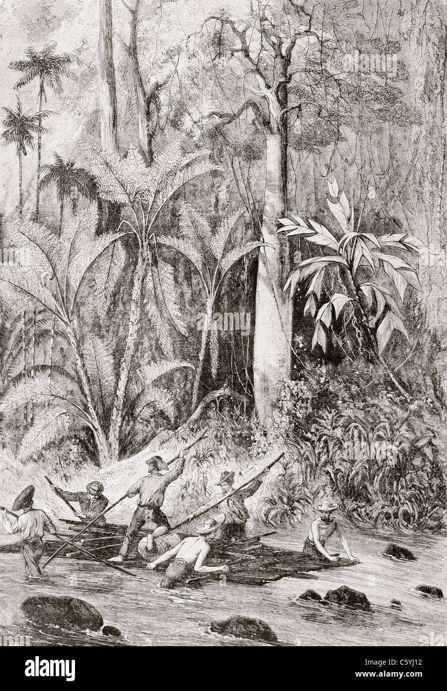 Expedition of 1867 searching for a route through Nicaragua for a trans-oceanic canal, led by Englishman Captain Bedford Pim. Stock Photo