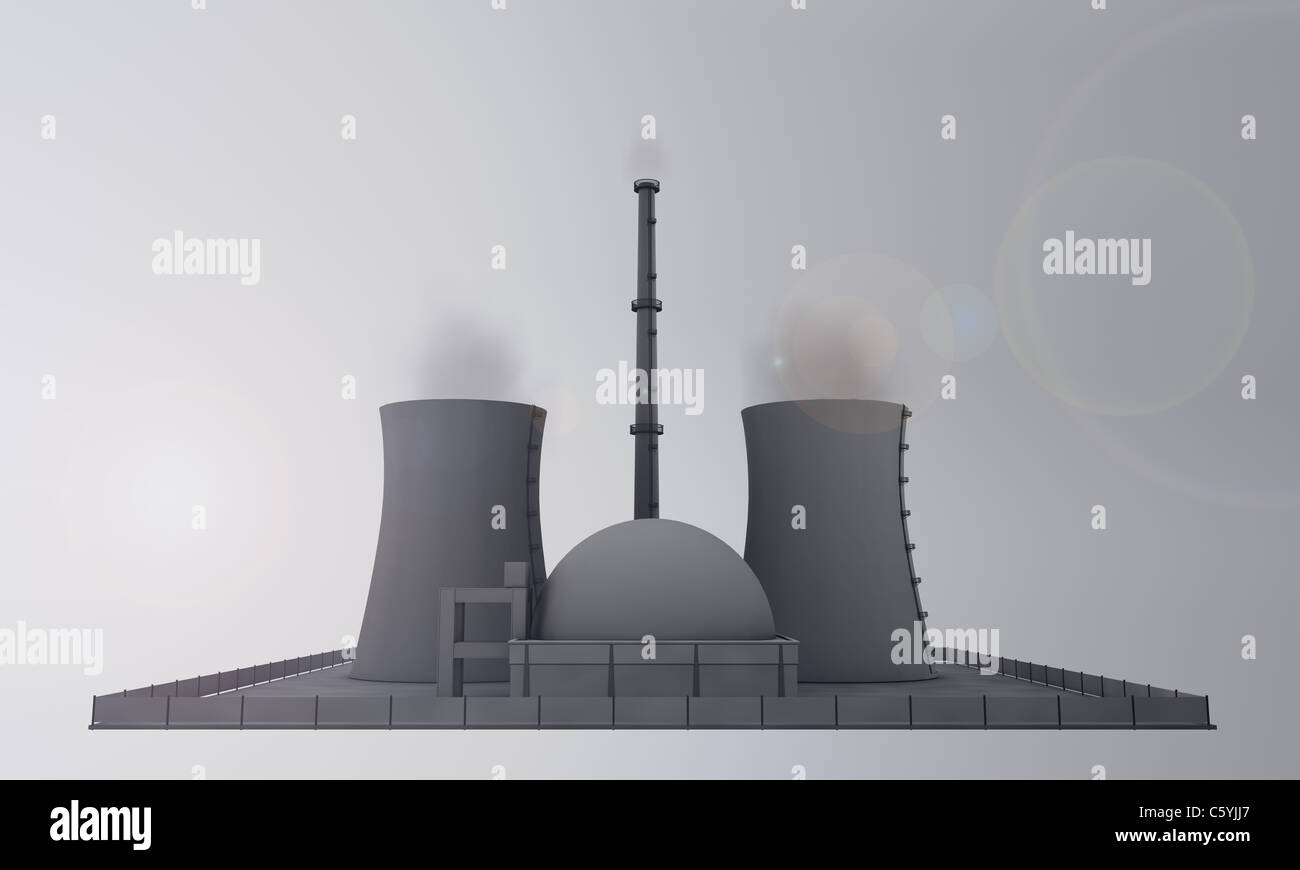 illustration of nuclear power plant from the front Stock Photo - Alamy