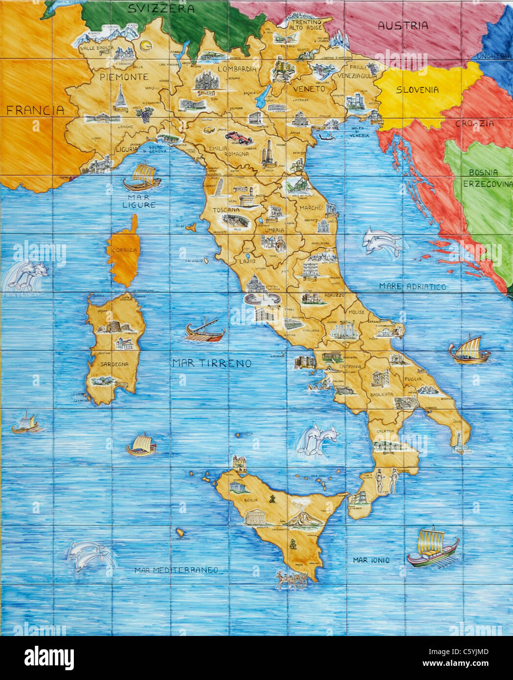 Italy map in ceramic tiles Stock Photo