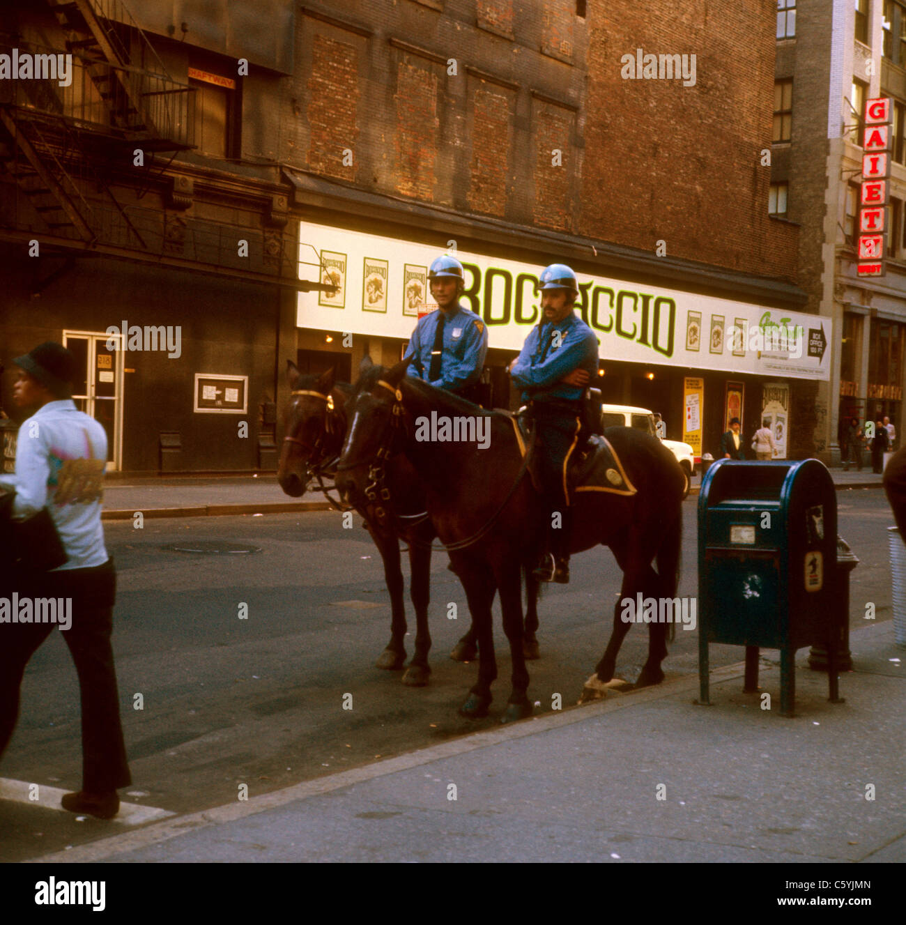 Two mounted police on horses in New York City 1975 Stock Photo