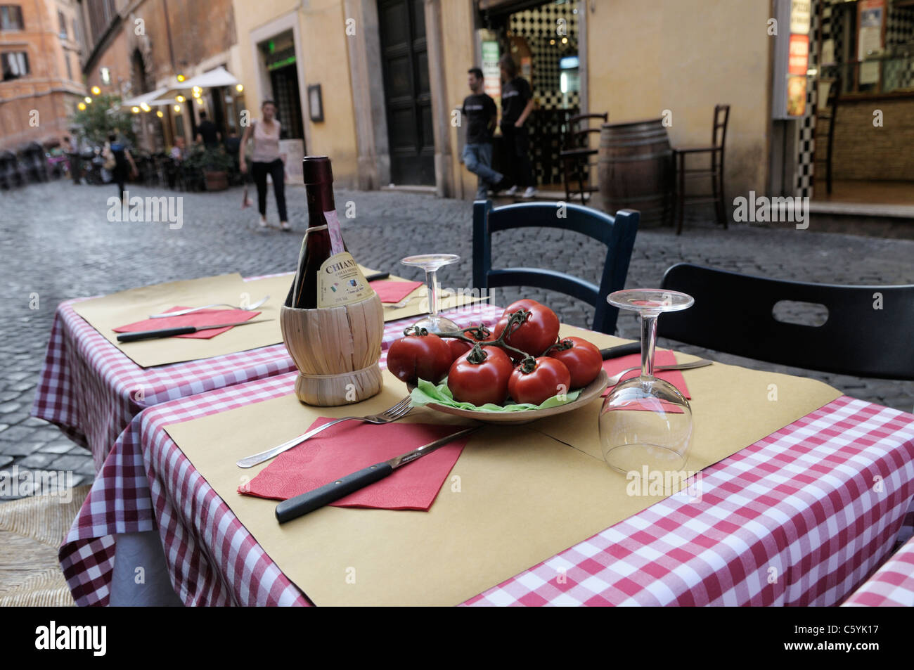 Outdoor table at a restaurant, Rome, Historic Centre area of the city Stock Photo