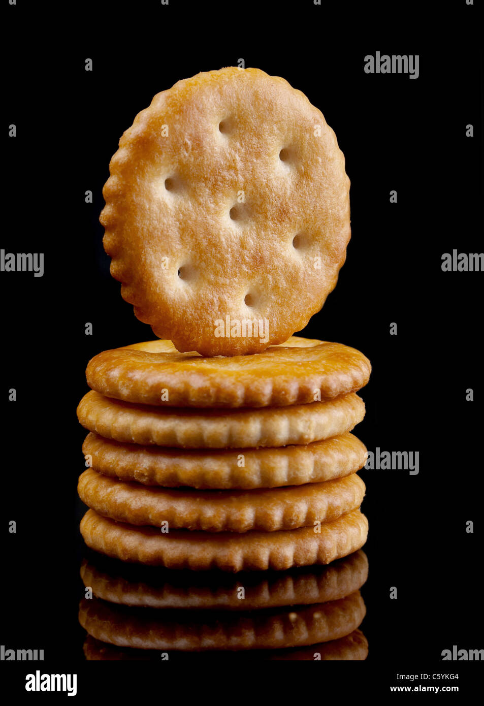 Salt round crackers group closeup on black Stock Photo Alamy