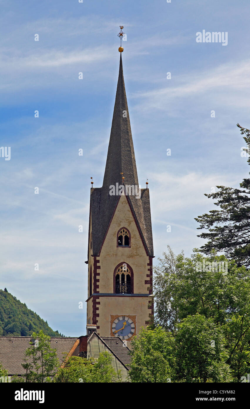 Church spire at Kötschach-Mauthen, Carinthia (Kärnten), Austria Stock Photo