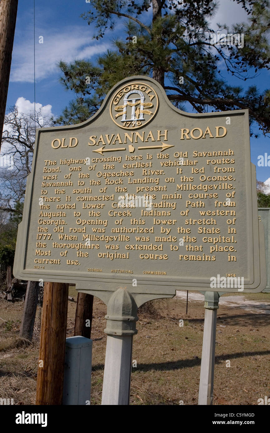 OLD SAVANNAH ROAD. Highway crossing here is Old Savannah Road, one of the earliest vehicular routes west of Ogeechee River. Stock Photo