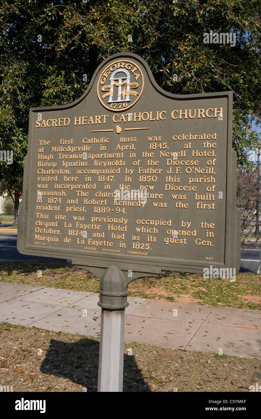 SACRED HEART CATHOLIC CHURCH. The first Catholic mass was celebrated at Milledgeville in April, 1845. Stock Photo