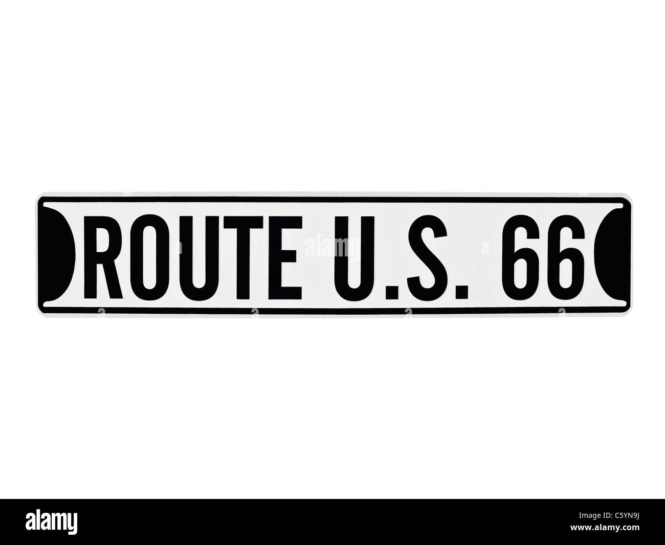 Vintage U.S. Route 66 sign isolated on white. Stock Photo