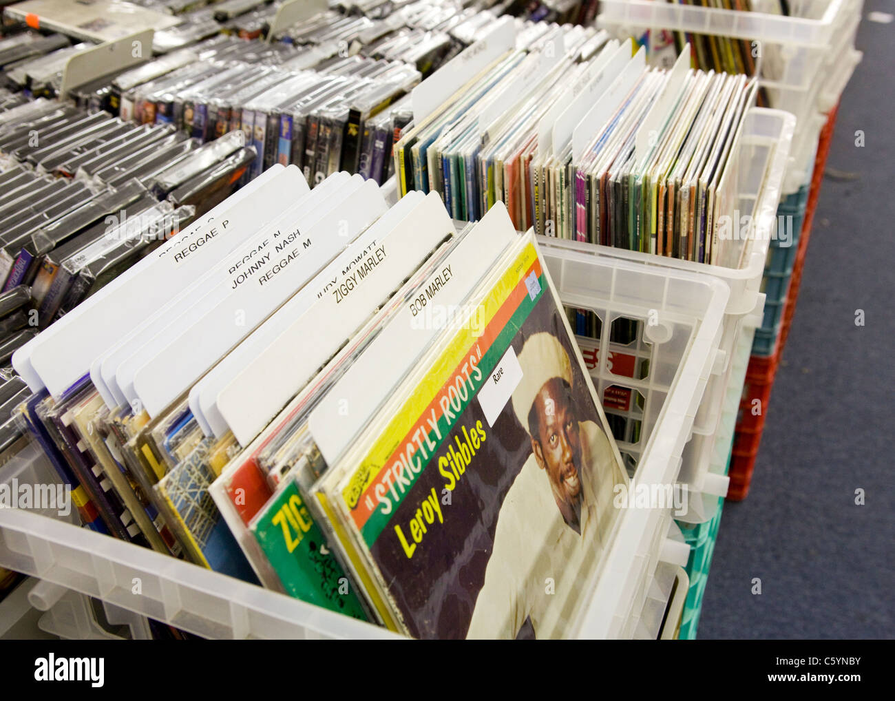 Used vinyl records in crates Stock Photo Alamy