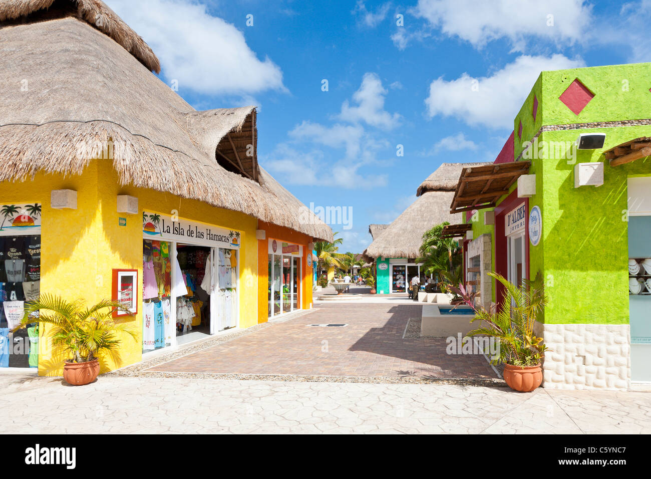 Tropical shopping plaza at the cruise port in Cozumel, Mexico in the Caribbean Sea Stock Photo