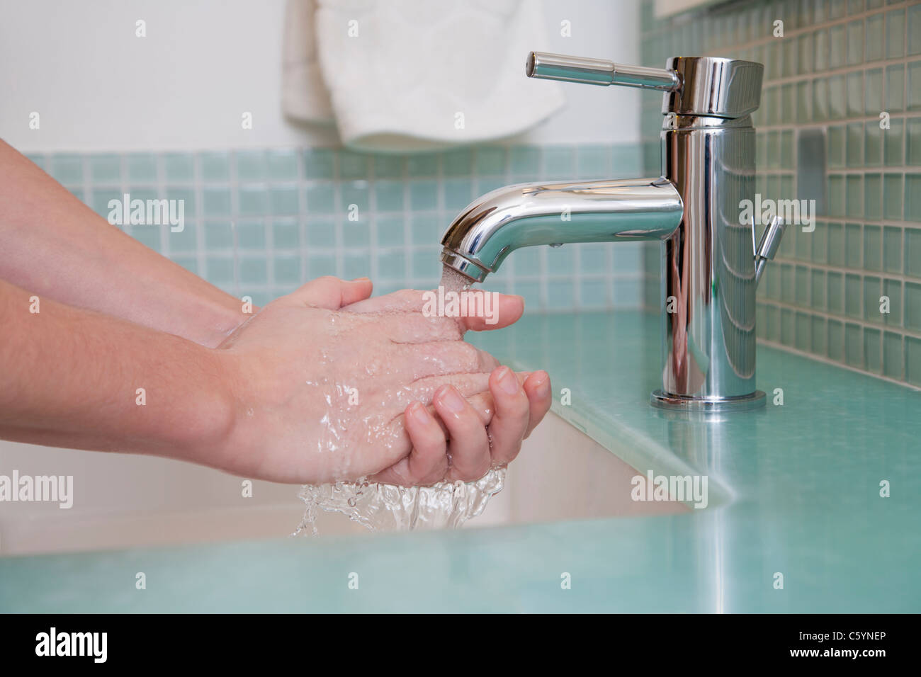 USA, Illinois, Metamora, close up of washing hands Stock Photo