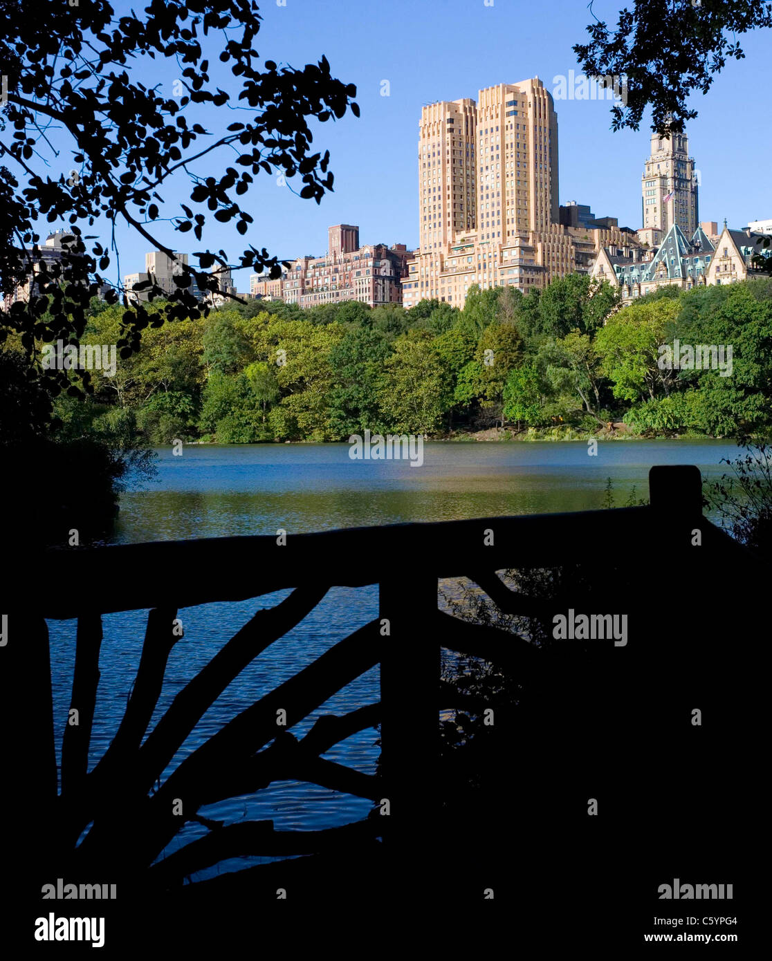 Central Park lake view New York Big Apple Stock Photo