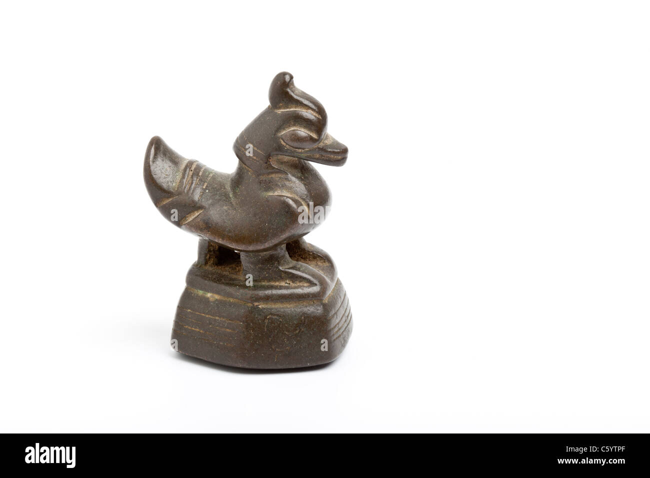 Small antique bronze weight in the shape of a duck (Hintra) from Burma