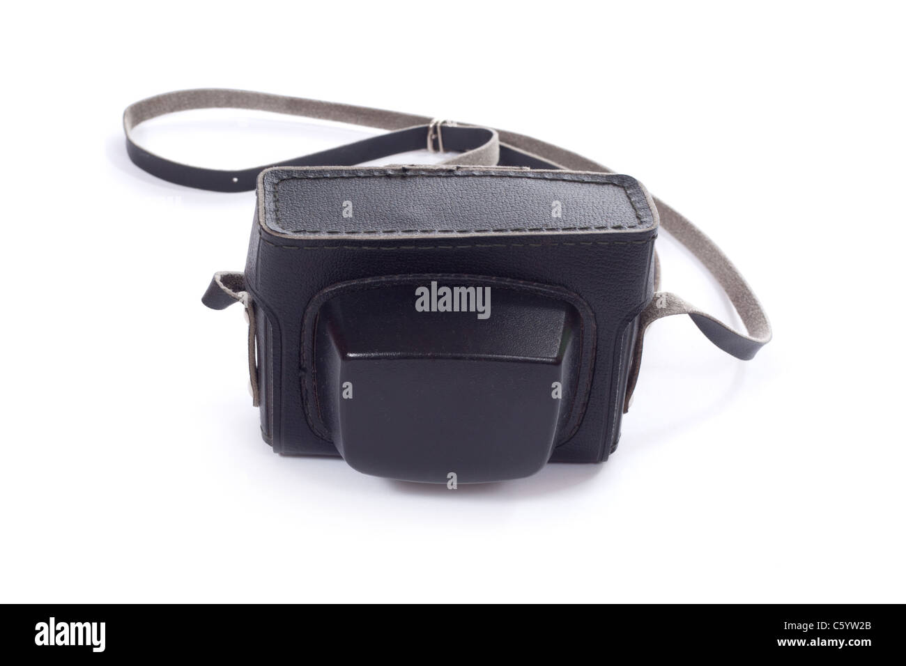 Vintage leather camera case isolated on white background Stock Photo