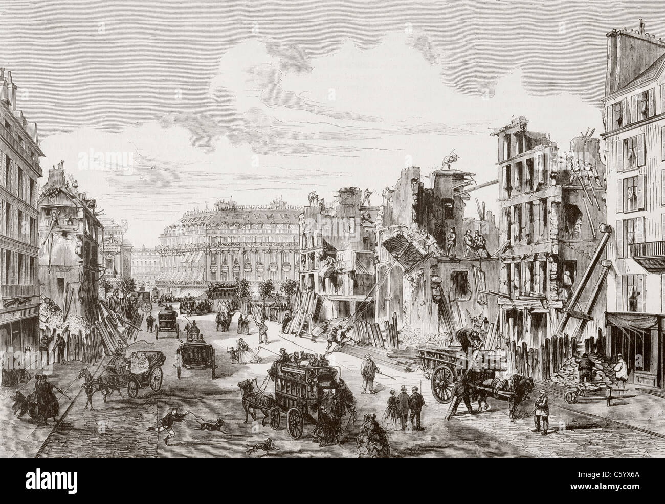 Demolition of buildings in the Rue de la Paix for the opening of the Rue Reaumur, Paris, France, in 1868. Stock Photo