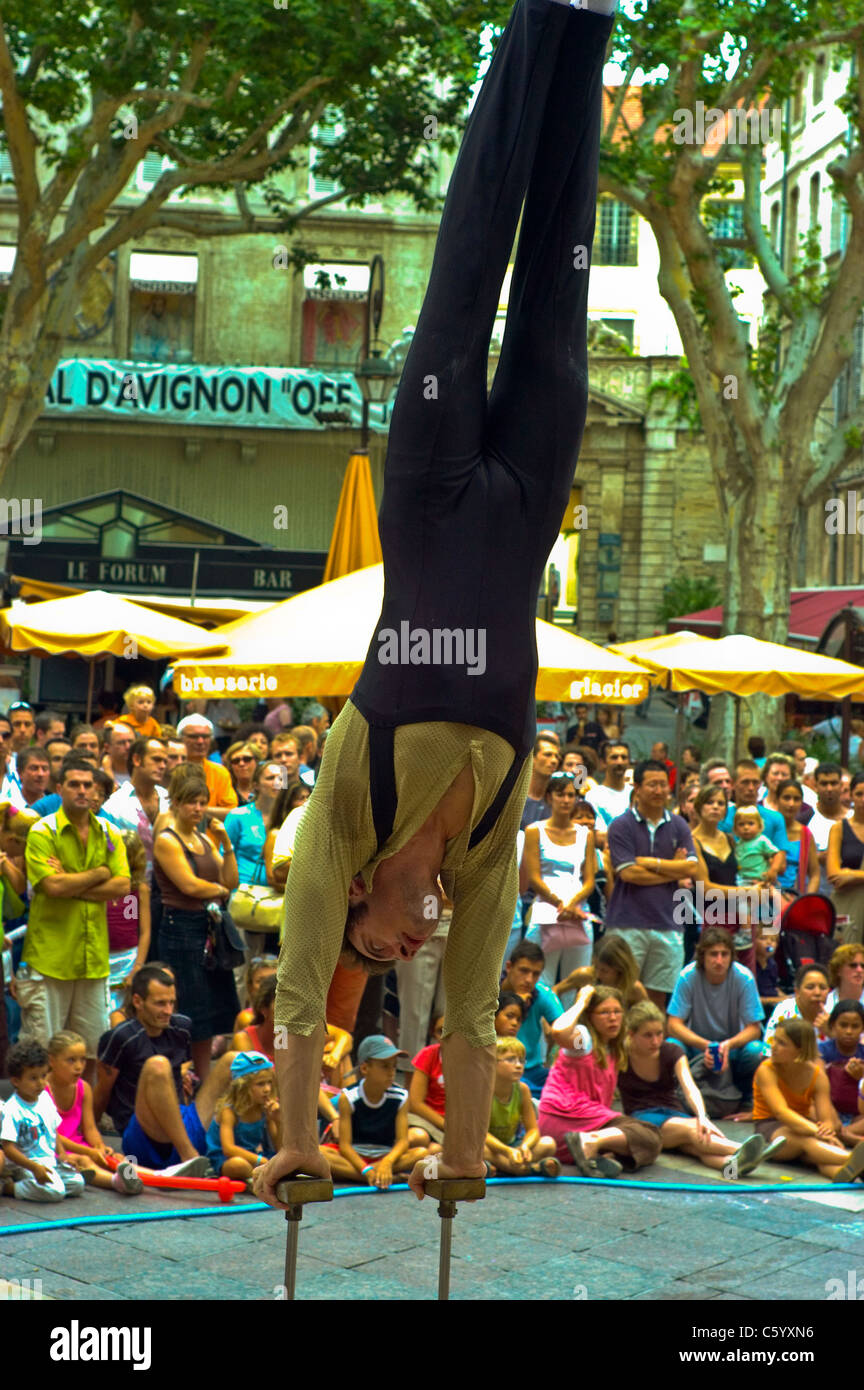 Avignon, France, People Enjoying Street Theatre Events at Avignon Festival Stock Photo