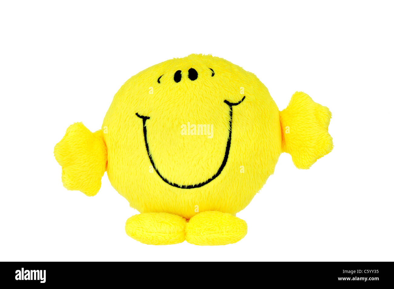 Happy yellow smile face isolated on white background. Stock Photo