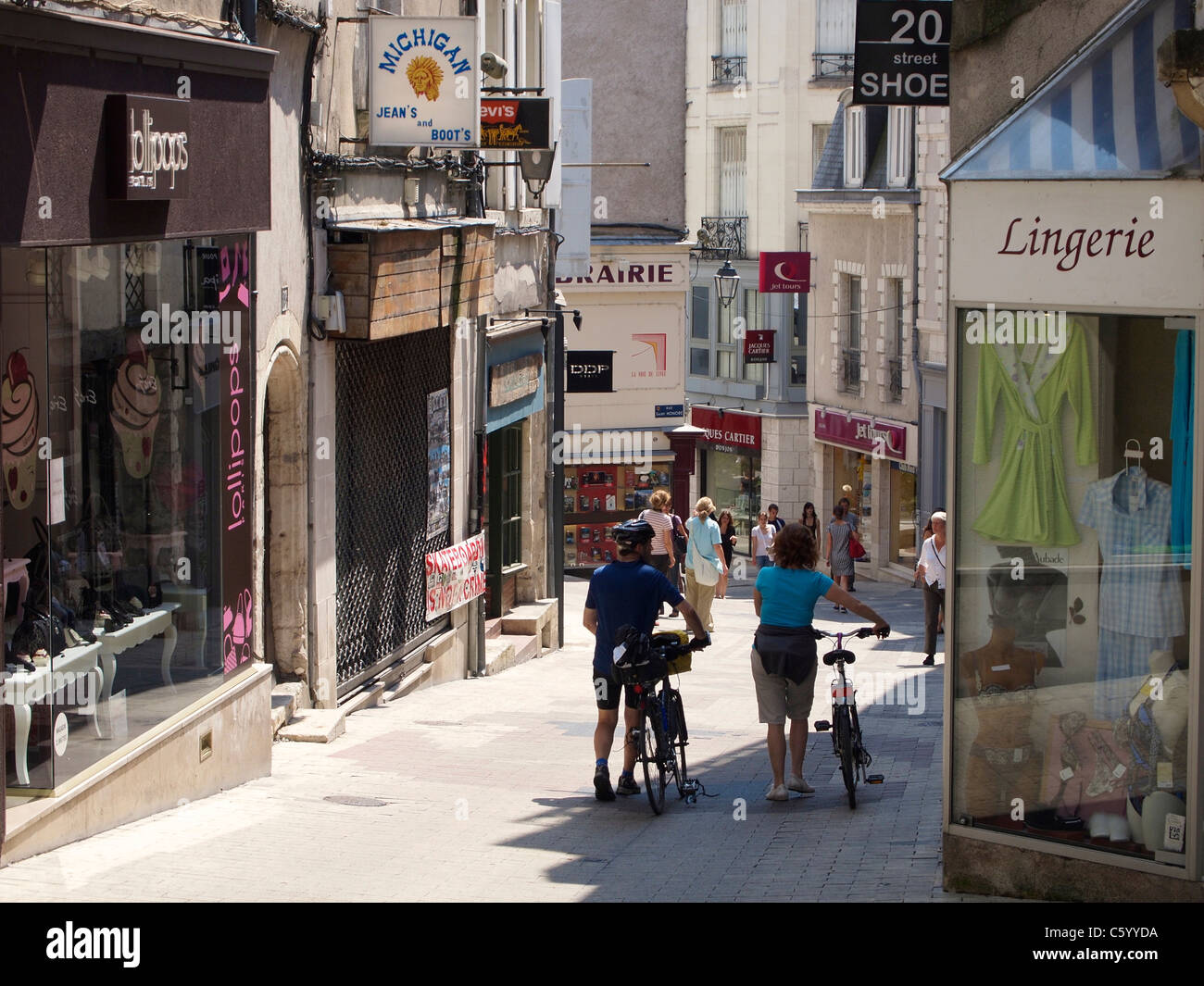Some of the shopping streets in Blois are very steep. Loire Valley, France Stock Photo