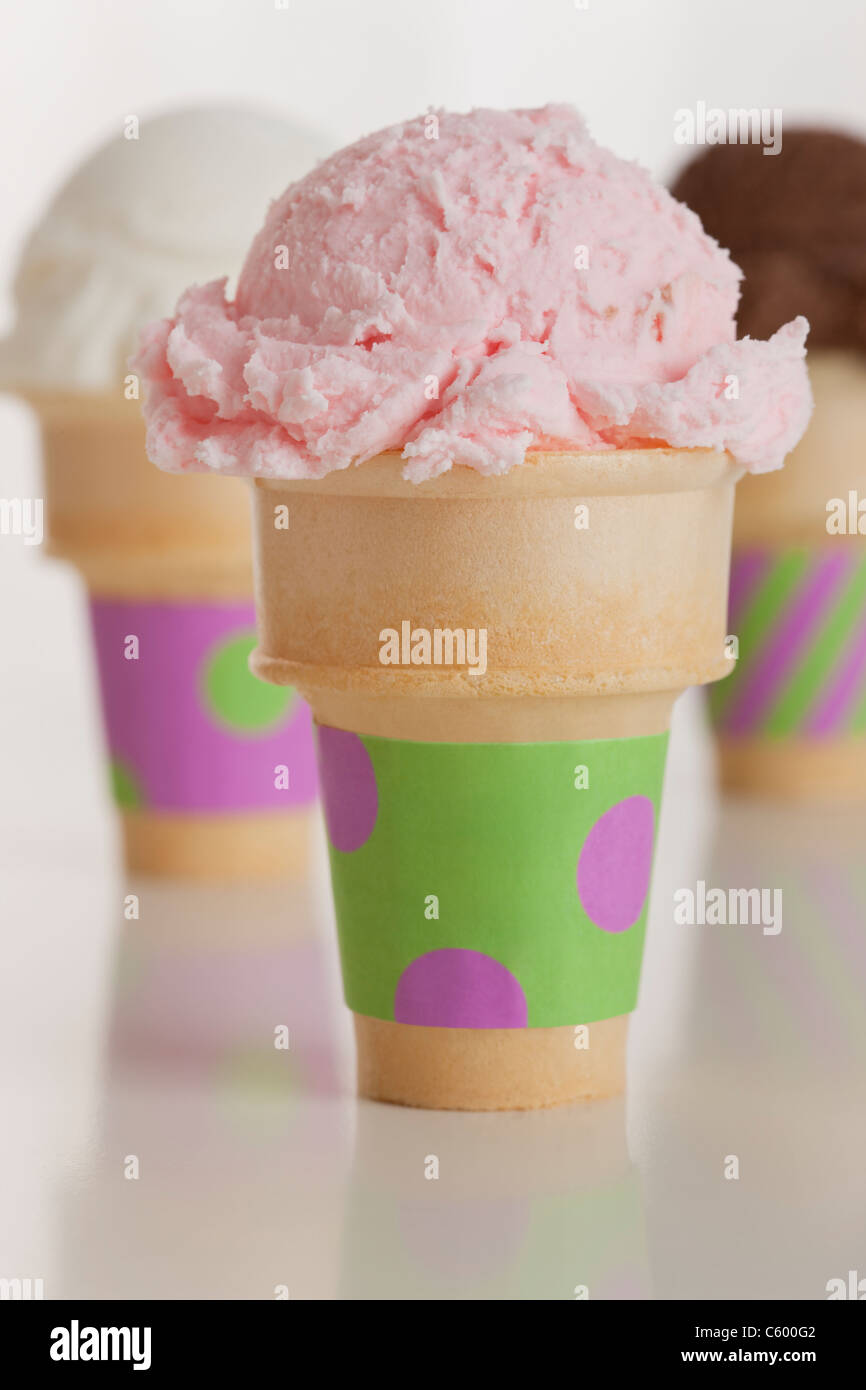 Three flavored ice creams Stock Photo