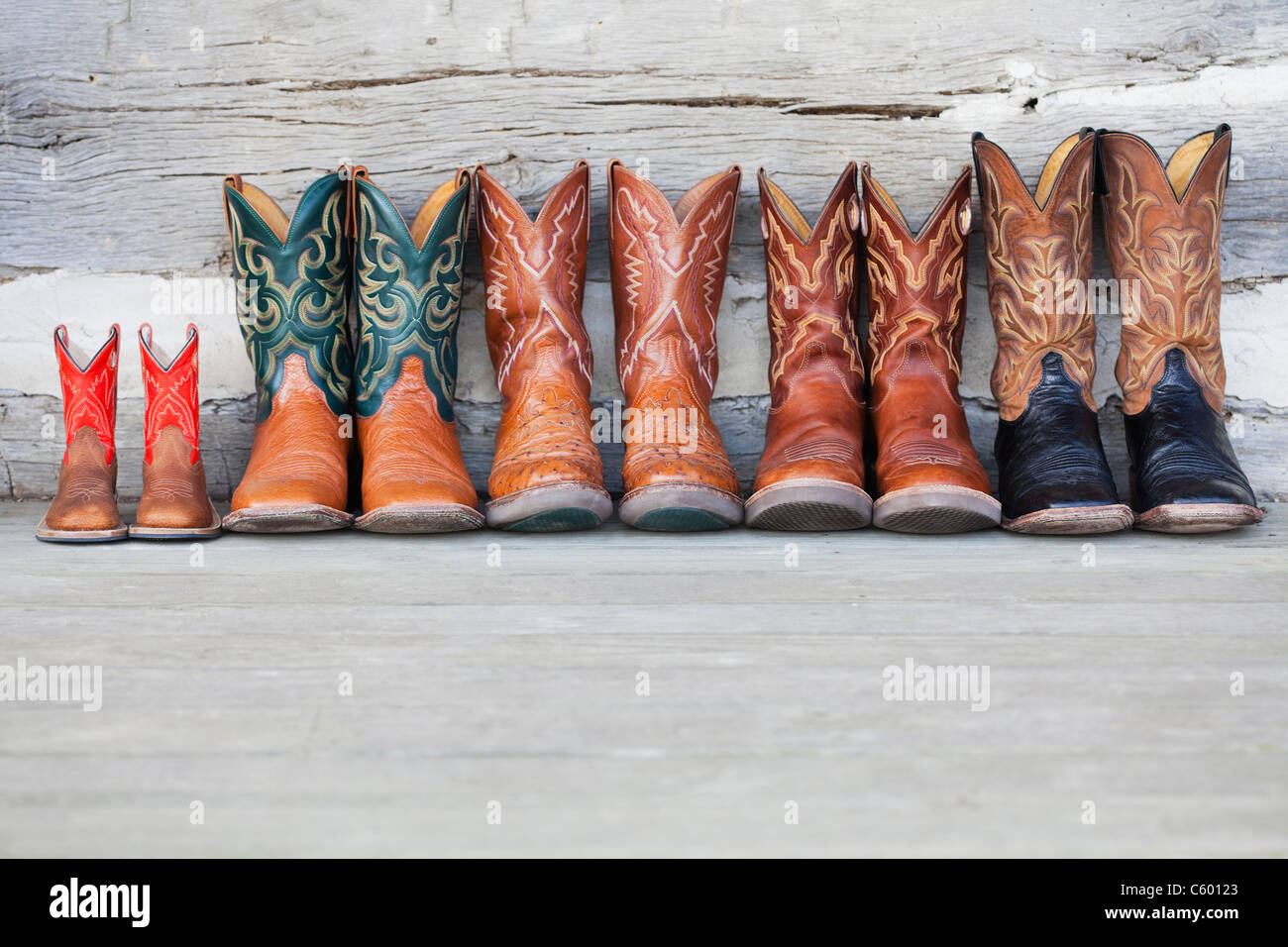 USA, Illinois, Metamora, Row of cowboy boots Stock Photo Alamy