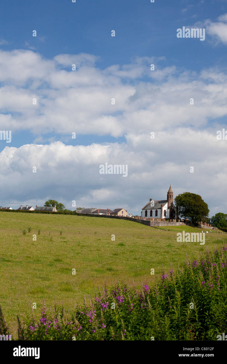 View of village and Parish Church, Mouswald, Dumfries & Galloway Stock Photo