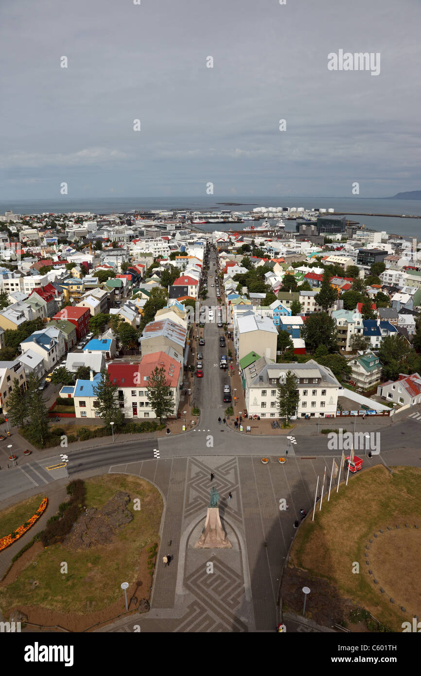 The City of Reykjavik from the Tower of the Hallgrímskirkja (Icelandic church of Hallgrímur) in Reykjavik Iceland Stock Photo