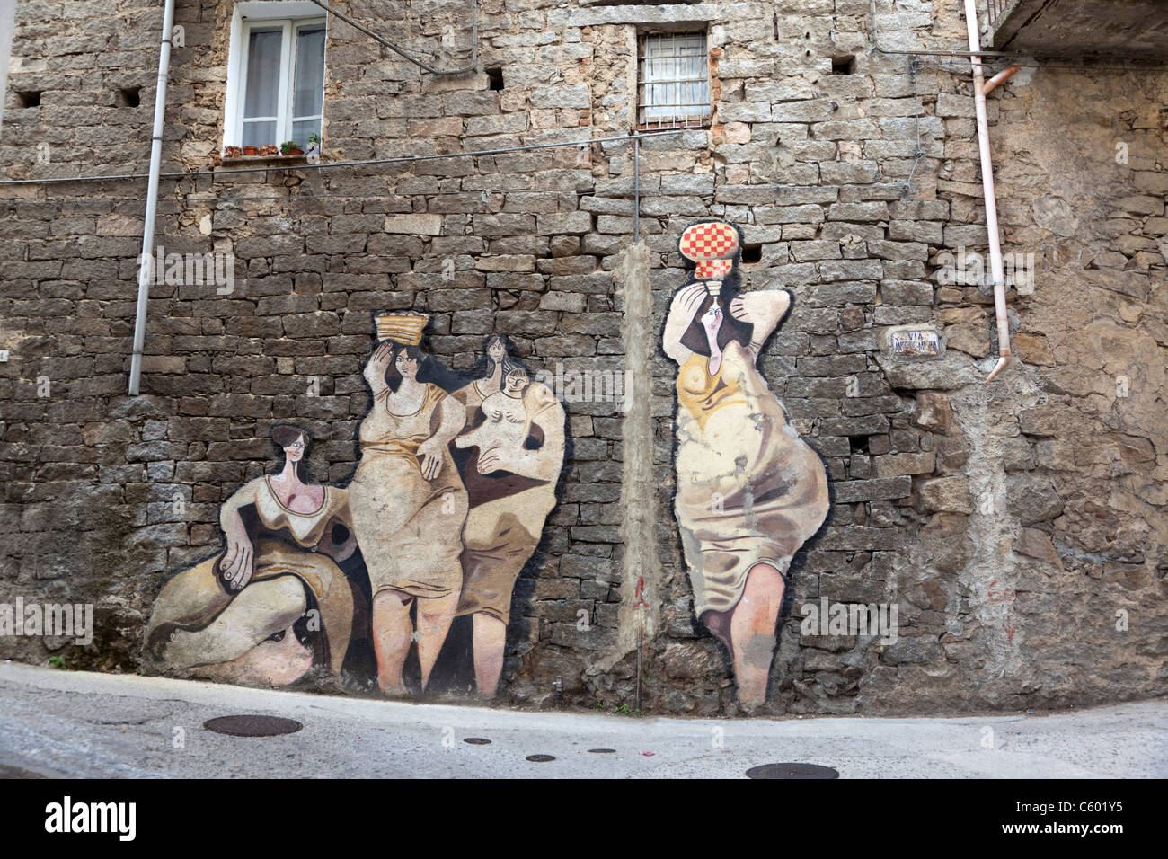 Murales, wall painting, Orgosolo village, Nuoro Province, Sardinia, Italy Stock Photo
