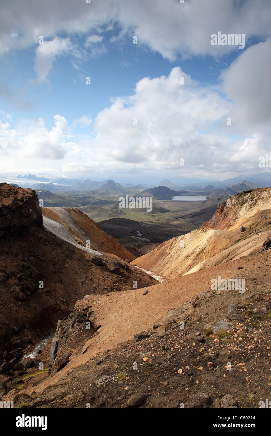 The View From Jokultunger Down Towards Lake Alftavatn on the Laugavegurinn Hiking Trail Iceland Stock Photo