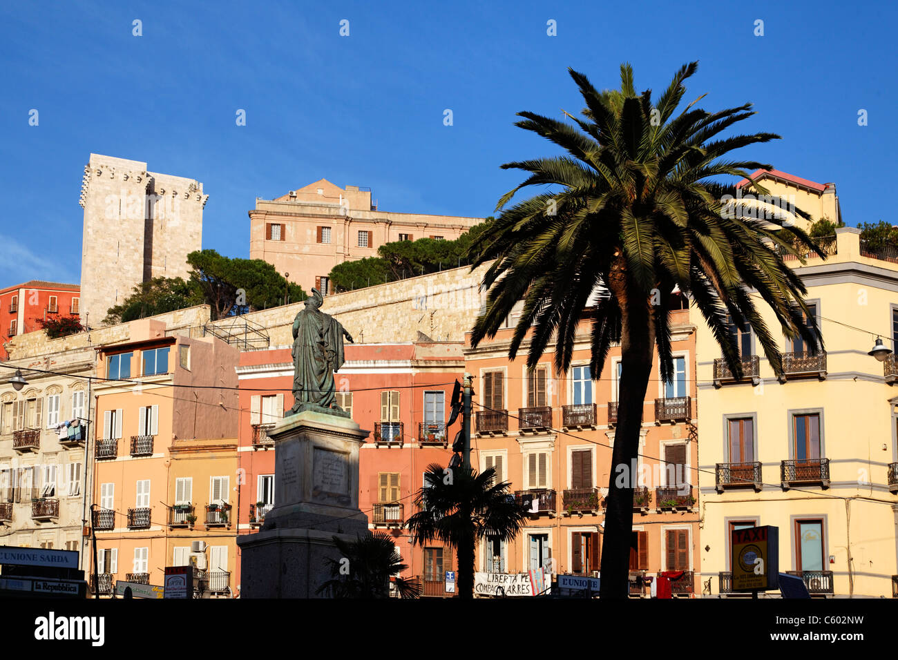 Old city center, Torre dell Elefante background , Cagliari , Italy Sardinia Stock Photo