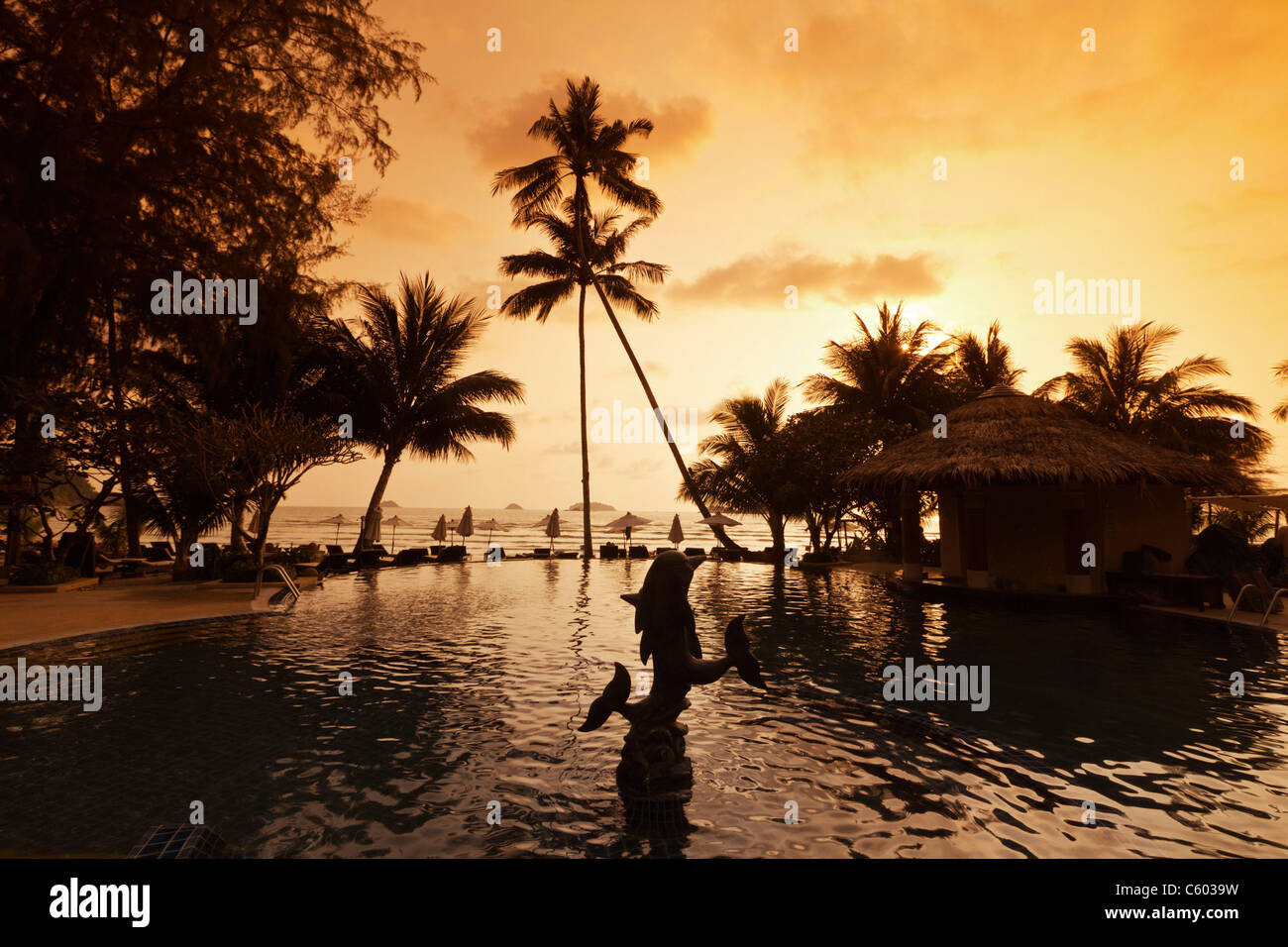 Tropicana Resort & Spa, pool at sunset, Ko Chang, Thailand, Stock Photo