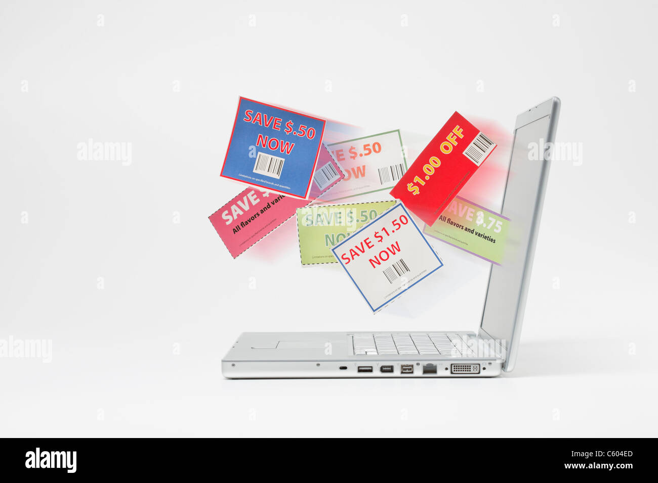 Coupons and laptop Stock Photo