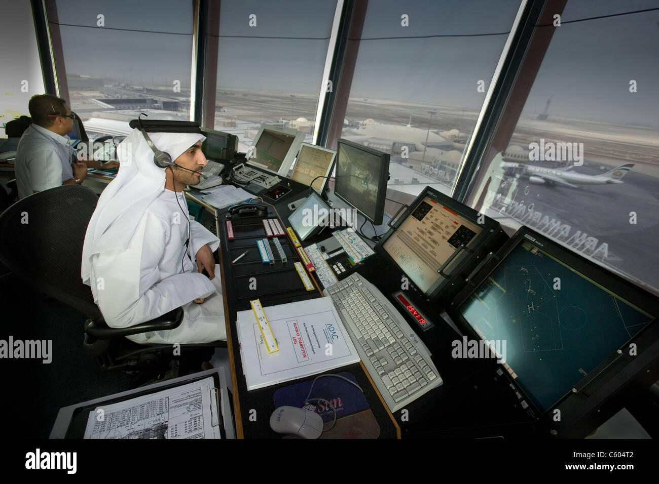 Abu Dhabi Airport Control Tower Stock Photo