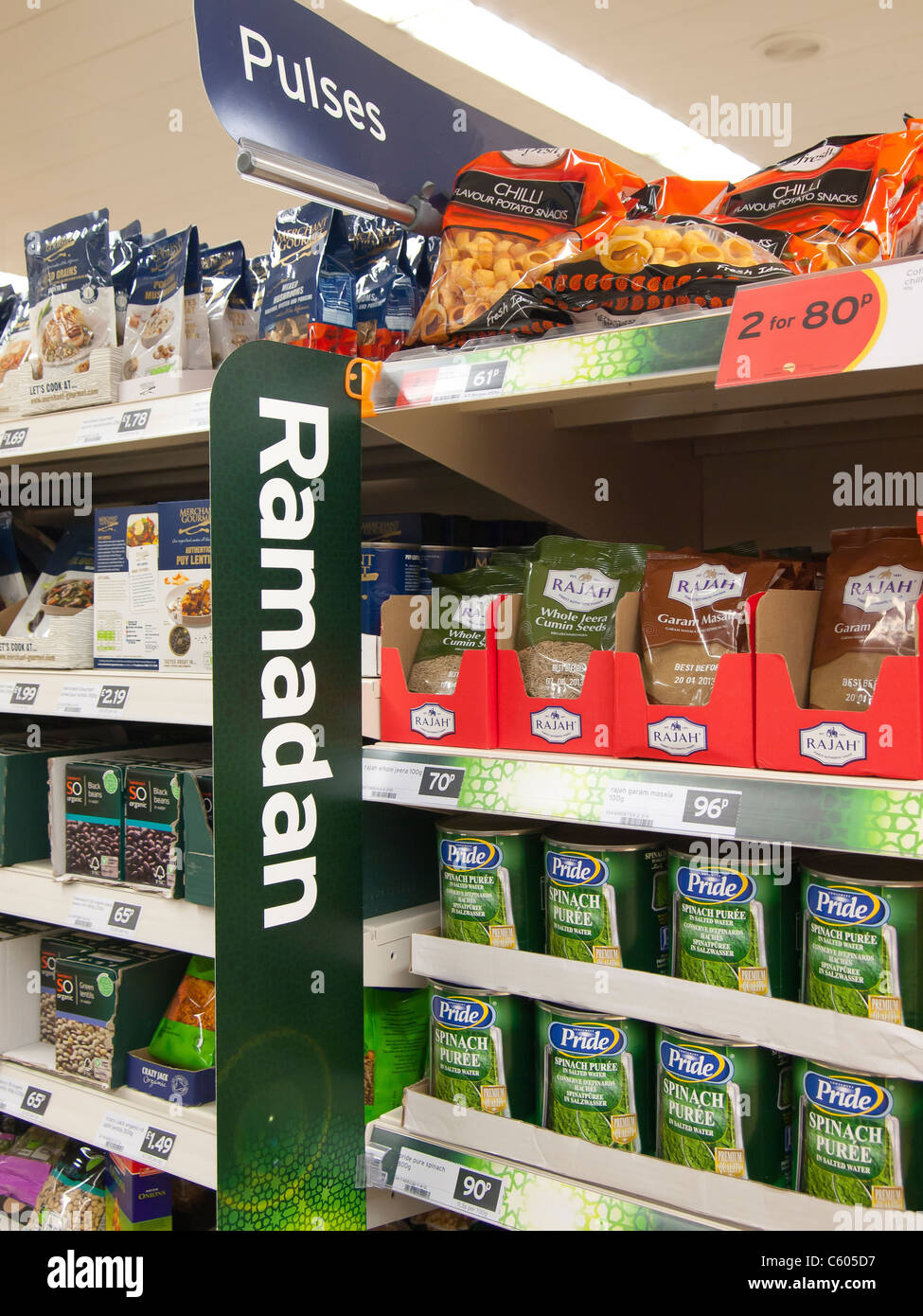 A display of food for the Muslim holy Month of Ramadan in a UK Supermarket Stock Photo