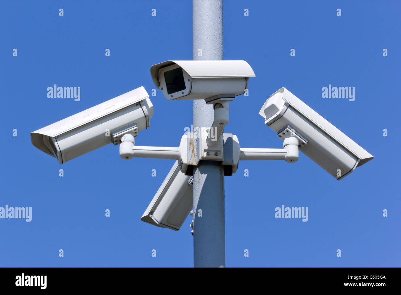 security cameras on blue sky Stock Photo
