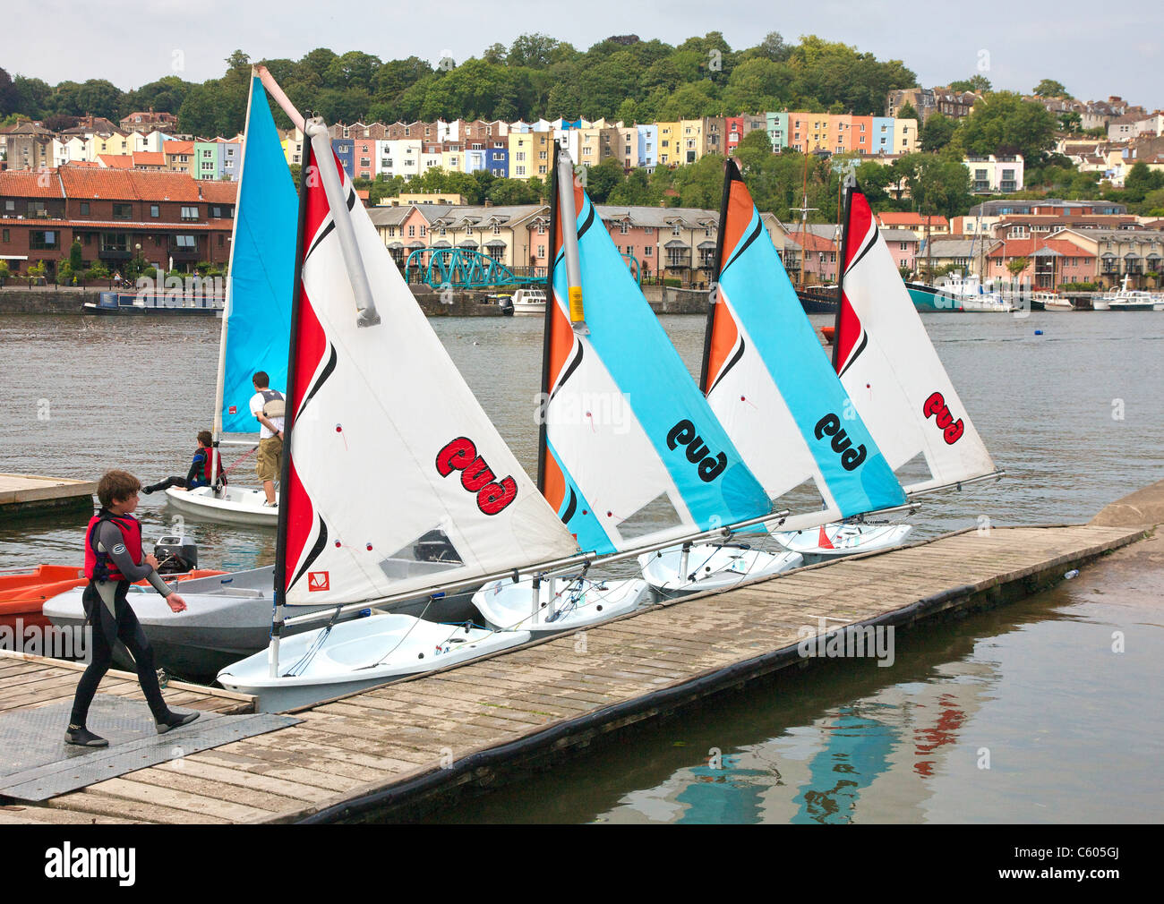 Dinghies ready to sail at the Baltic Wharf Sailing Club jetty on